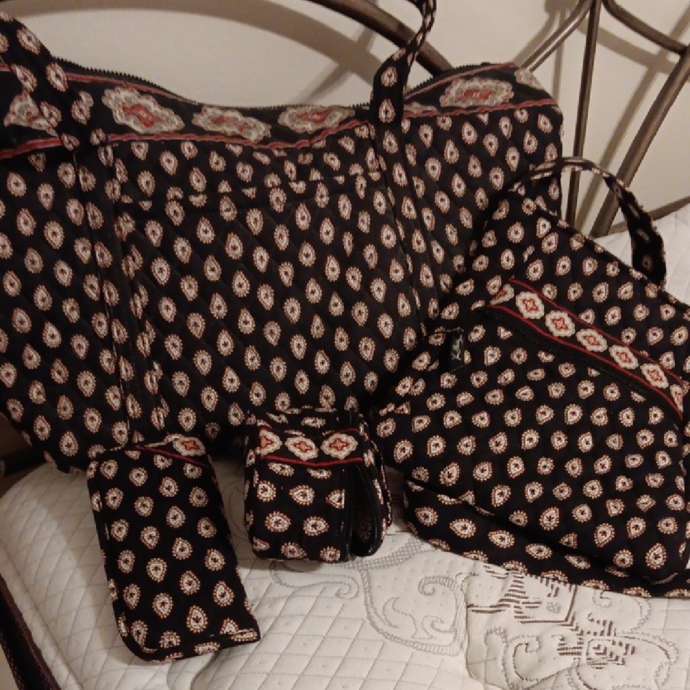 Vera Bradley Black and Cream Patterned Bag Set